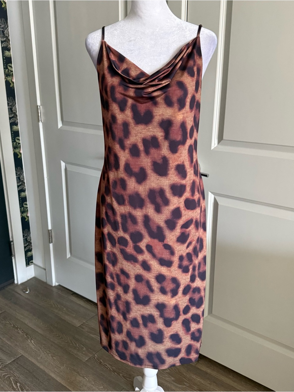 L’AGENCE Slinky Stretchy Leopard Print Midi Slip Dress Size 6